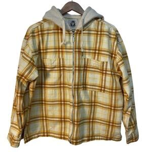 Urban Outfitters Yellow Brown Cream Plaid Hooded Zip Jacket Size S‎ Pre-owned